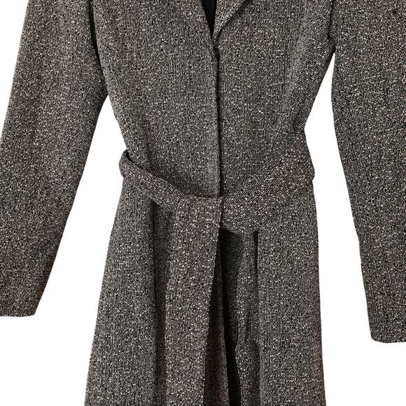 Guess Black and White Textured Trench Coat - Size 0 - Picture 5 of 13